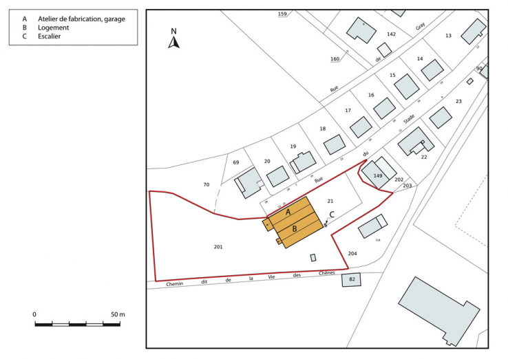 Plan-masse et de situation. Extrait du plan cadastral, 2012, section AB. © Région Bourgogne-Franche-Comté, Inventaire du patrimoine