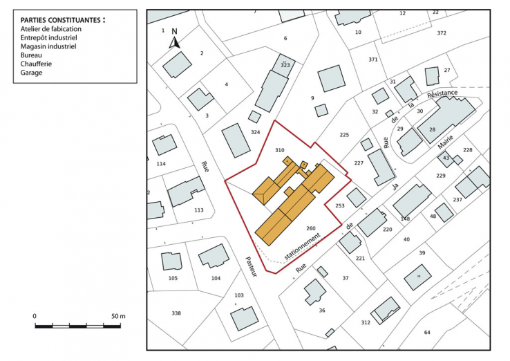 Plan-masse et de situation. Extrait du plan cadastral, 2013, section AE. © Région Bourgogne-Franche-Comté, Inventaire du patrimoine Plan-masse et de situation. Extrait du plan cadastral, 2013, section AE. © Région Bourgogne-Franche-Comté, Inventaire du patrimoine
