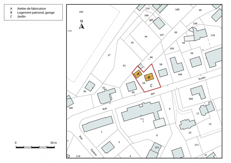 Plan-masse et de situation. Extrait du plan cadastral, 2013, section AB. © Région Bourgogne-Franche-Comté, Inventaire du patrimoine
