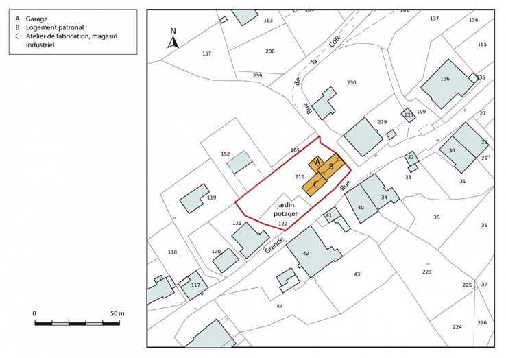 Plan-masse et de situation. Extrait du plan cadastral, 2013, section AC. © Région Bourgogne-Franche-Comté, Inventaire du patrimoine