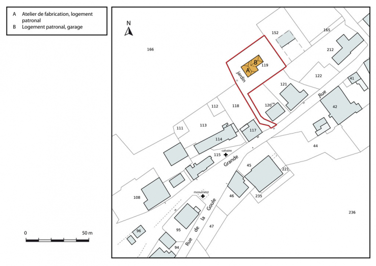 Plan-masse et de situation. Extrait du plan cadastral, 2013, section AC. © Région Bourgogne-Franche-Comté, Inventaire du patrimoine