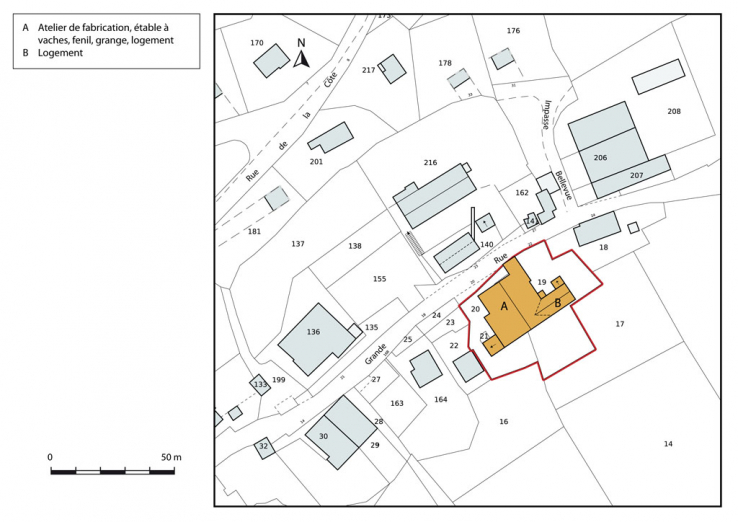 Plan-masse et de situation. Extrait du plan cadastral, 2013, section AC. © Région Bourgogne-Franche-Comté, Inventaire du patrimoine