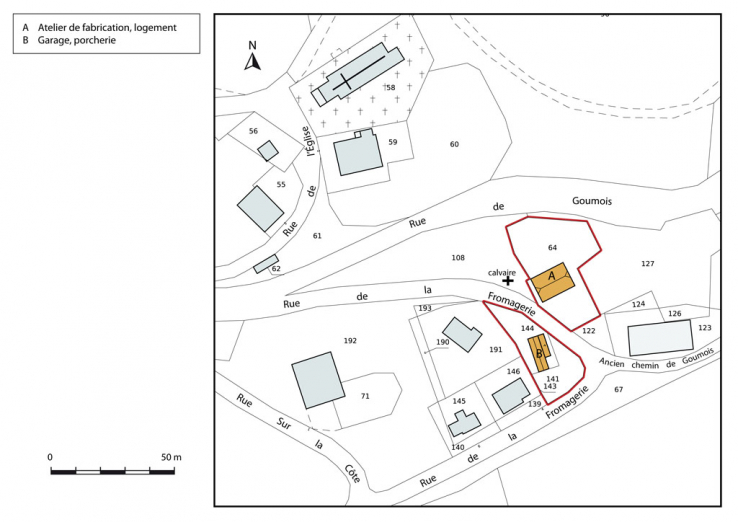 Plan-masse et de situation. Extrait du plan cadastral, 2013, section AB. © Région Bourgogne-Franche-Comté, Inventaire du patrimoine