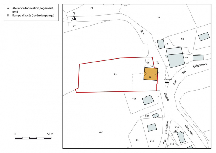 Plan-masse et de situation. Extrait du plan cadastral, 2013, section AI. © Région Bourgogne-Franche-Comté, Inventaire du patrimoine Plan-masse et de situation. Extrait du plan cadastral, 2013, section AI. © Région Bourgogne-Franche-Comté, Inventaire du patrimoine