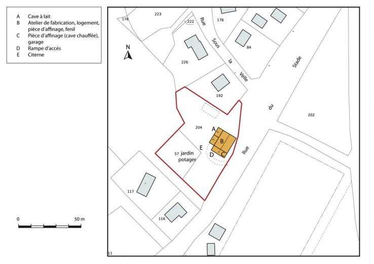 Plan-masse et de situation. Extrait du plan cadastral, 2013, section AB. © Région Bourgogne-Franche-Comté, Inventaire du patrimoine