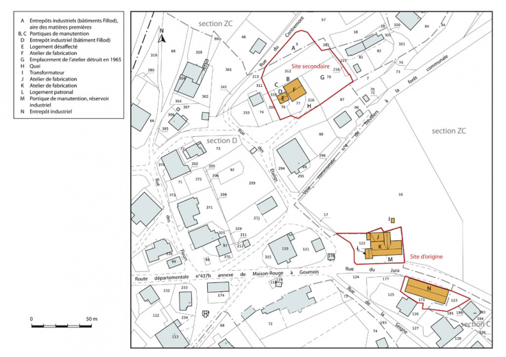 Plan-masse et de situation. Extrait du plan cadastral, 2013, sections C, D et ZC. © Région Bourgogne-Franche-Comté, Inventaire du patrimoine Plan-masse et de situation. Extrait du plan cadastral, 2013, sections C, D et ZC. © Région Bourgogne-Franche-Comté, Inventaire du patrimoine