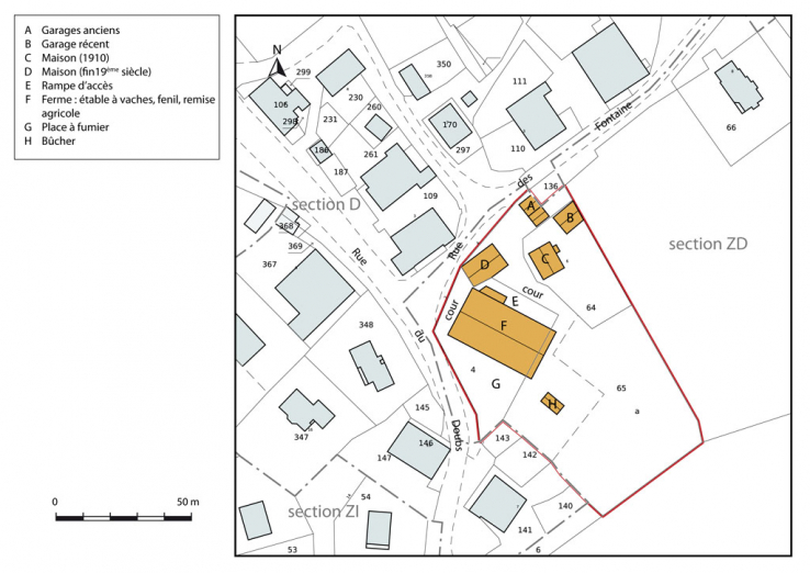 Plan-masse et de situation. Extrait du plan cadastral, 2013, section ZD. © Région Bourgogne-Franche-Comté, Inventaire du patrimoine