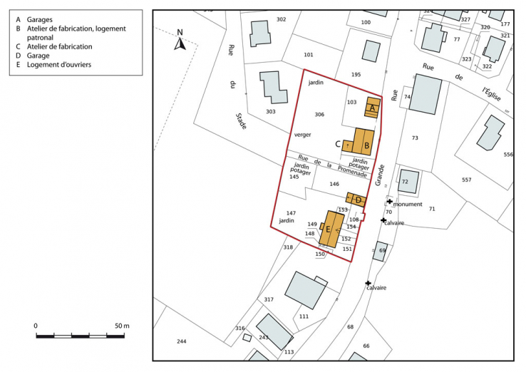 Plan-masse et de situation. Extrait du plan cadastral, 2013, section AC. © Région Bourgogne-Franche-Comté, Inventaire du patrimoine
