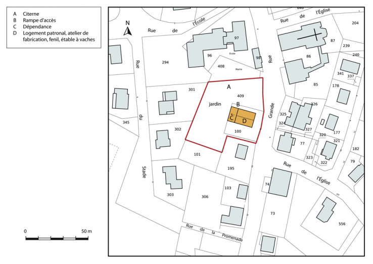 Plan-masse et de situation. Extrait du plan cadastral, 2013, section AC. © Région Bourgogne-Franche-Comté, Inventaire du patrimoine