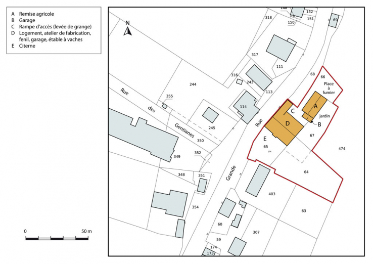 Plan-masse et de situation. Extrait du plan cadastral, 2013, section AC. © Région Bourgogne-Franche-Comté, Inventaire du patrimoine