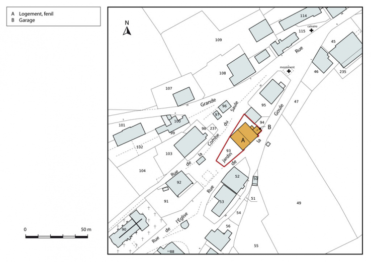 Plan-masse et de situation. Extrait du plan cadastral, 2013, section AC. © Région Bourgogne-Franche-Comté, Inventaire du patrimoine