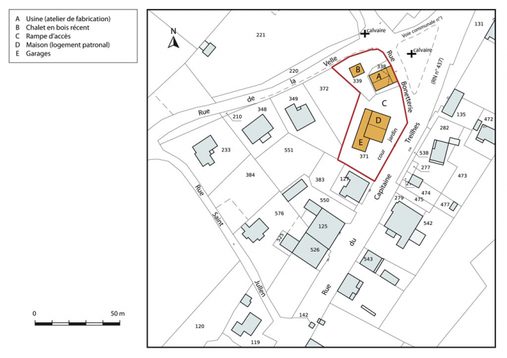 Plan-masse et de situation. Extrait du plan cadastral, 2013, section AC. © Région Bourgogne-Franche-Comté, Inventaire du patrimoine Plan-masse et de situation. Extrait du plan cadastral, 2013, section AC. © Région Bourgogne-Franche-Comté, Inventaire du patrimoine