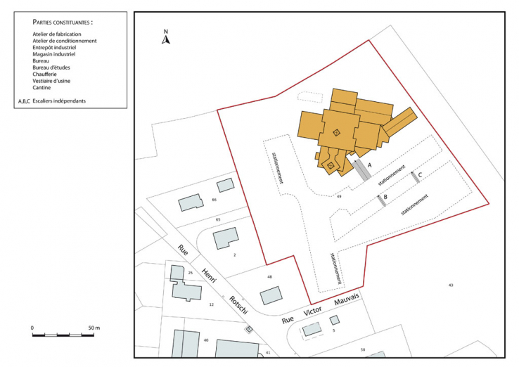 Plan-masse et de situation. Extrait du plan cadastral, 2014, section AM. © Région Bourgogne-Franche-Comté, Inventaire du patrimoine