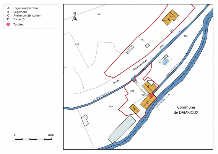 Plan-masse et de situation, section B. © Région Bourgogne-Franche-Comté, Inventaire du patrimoine