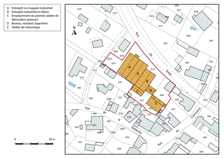 Plan-masse et de situation, extrait du plan cadastral, 2014, section A. © Région Bourgogne-Franche-Comté, Inventaire du patrimoine