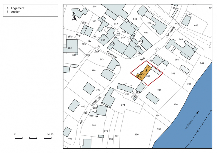 Plan-masse et de situation, section A. © Région Bourgogne-Franche-Comté, Inventaire du patrimoine