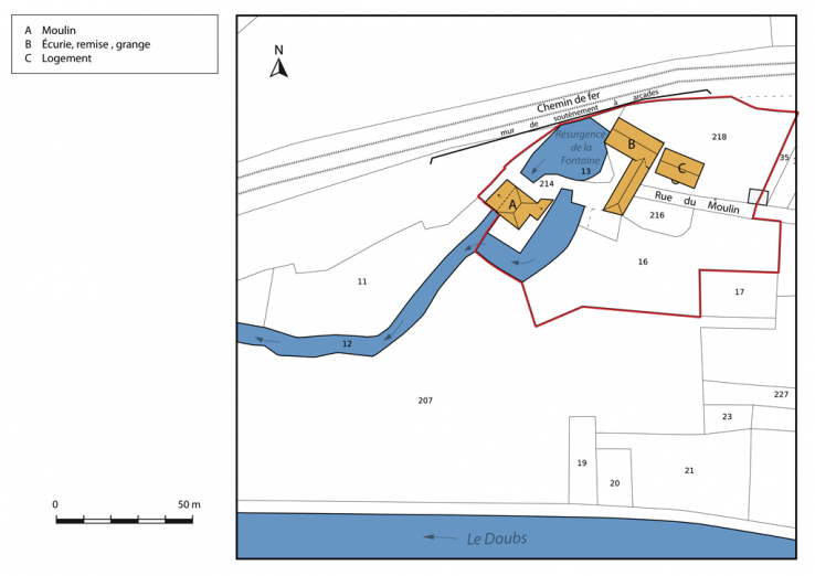 Plan-masse et de situation, section AB. © Région Bourgogne-Franche-Comté, Inventaire du patrimoine