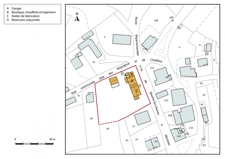 Plan-masse et de situation. Extrait du plan cadastral, 2014, section ZC. © Région Bourgogne-Franche-Comté, Inventaire du patrimoine