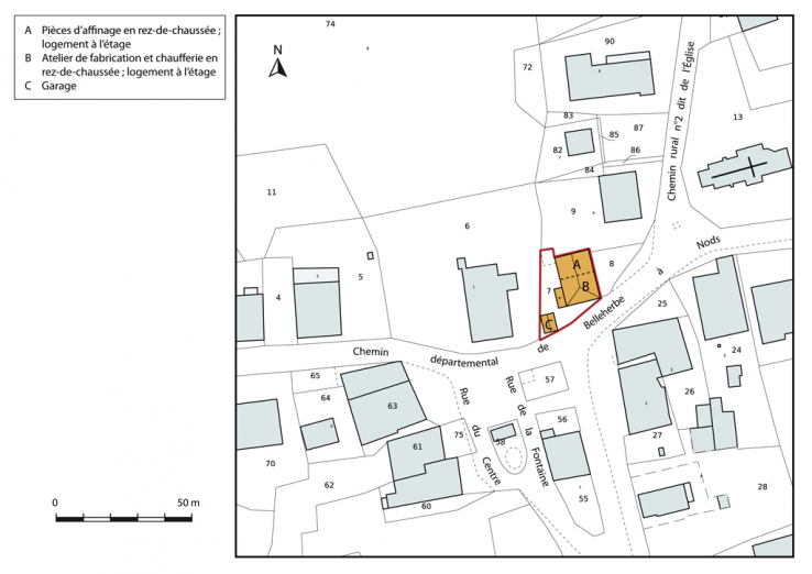 Plan-masse et de situation, section AB. © Région Bourgogne-Franche-Comté, Inventaire du patrimoine