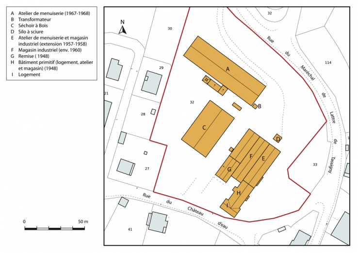 Plan-masse et de situation, section AB. © Région Bourgogne-Franche-Comté, Inventaire du patrimoine