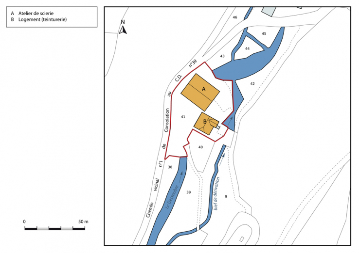 Plan-masse et de situation, section A. © Région Bourgogne-Franche-Comté, Inventaire du patrimoine Plan-masse et de situation, section A. © Région Bourgogne-Franche-Comté, Inventaire du patrimoine