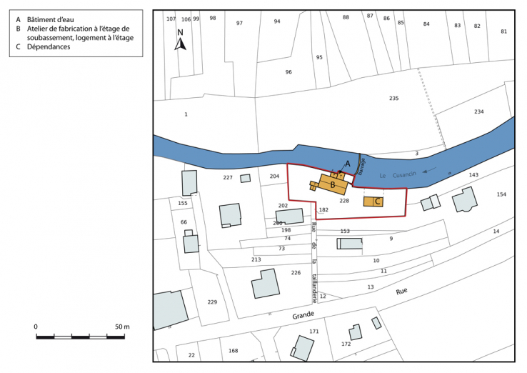 Plan-masse et de situation, extrait du plan cadastral, 2014, section AC. © Région Bourgogne-Franche-Comté, Inventaire du patrimoine
