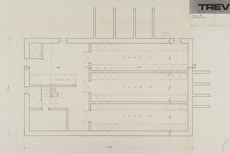 Société coopérative de fromagerie [de] Trévillers. Extension du bâtiment fromagerie. 2235-1. État actuel [détail : plan du sous-sol], mars 1986. © Région Bourgogne-Franche-Comté, Inventaire du patrimoine