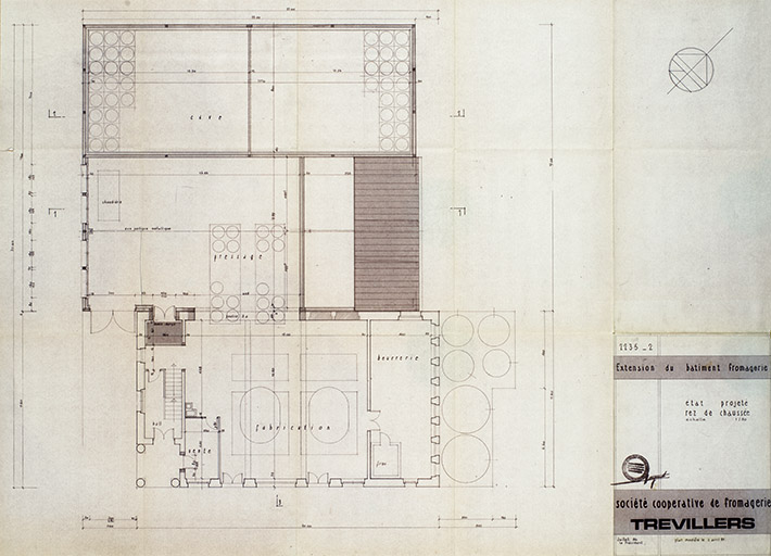 Société coopérative de fromagerie [de] Trévillers. Extension du bâtiment fromagerie. 2235-2. État projeté rez-de-chaussée [plan], 7 avril 1987. © Région Bourgogne-Franche-Comté, Inventaire du patrimoine