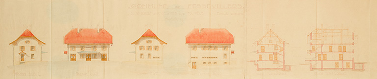 Commune de Fessevillers. Projet de construction d’une fruitière [...] Façades et coupes, 1932. © Région Bourgogne-Franche-Comté, Inventaire du patrimoine