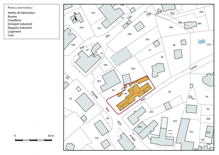 Plan-masse et de situation. Extrait du plan cadastral, 2015, section AC. © Région Bourgogne-Franche-Comté, Inventaire du patrimoine