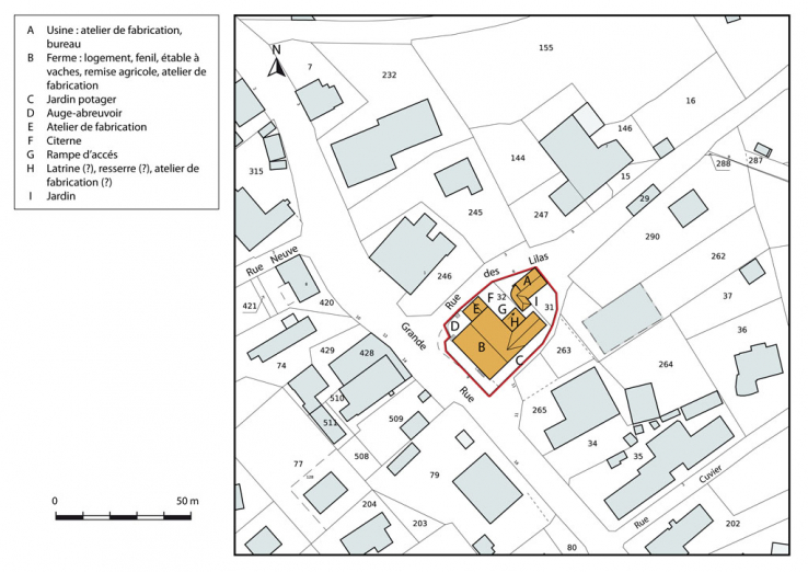 Plan-masse et de situation. Extrait du plan cadastral, 2015, section AC. © Région Bourgogne-Franche-Comté, Inventaire du patrimoine Plan-masse et de situation. Extrait du plan cadastral, 2015, section AC. © Région Bourgogne-Franche-Comté, Inventaire du patrimoine