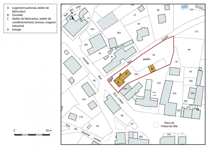 Plan-masse et de situation. Extrait du plan cadastral, 2015, section AC. © Région Bourgogne-Franche-Comté, Inventaire du patrimoine