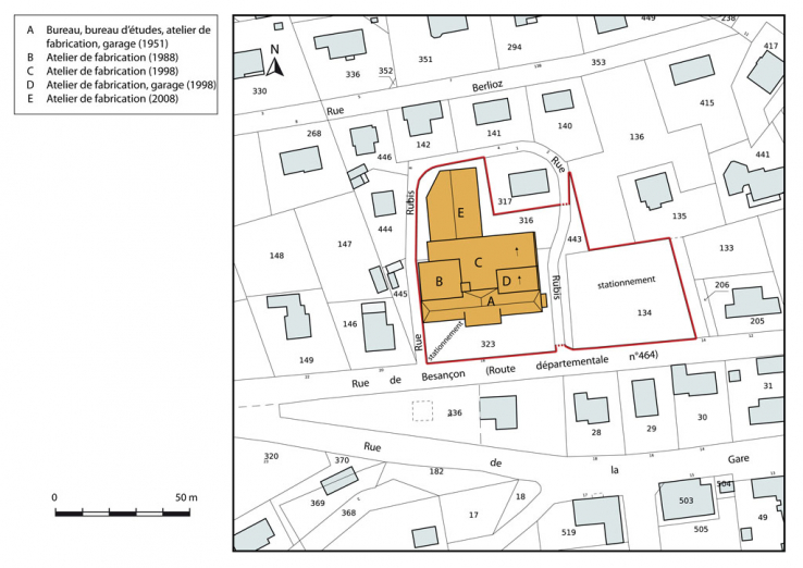 Plan-masse et de situation. Extrait du plan cadastral, 2015, section AB. © Région Bourgogne-Franche-Comté, Inventaire du patrimoine