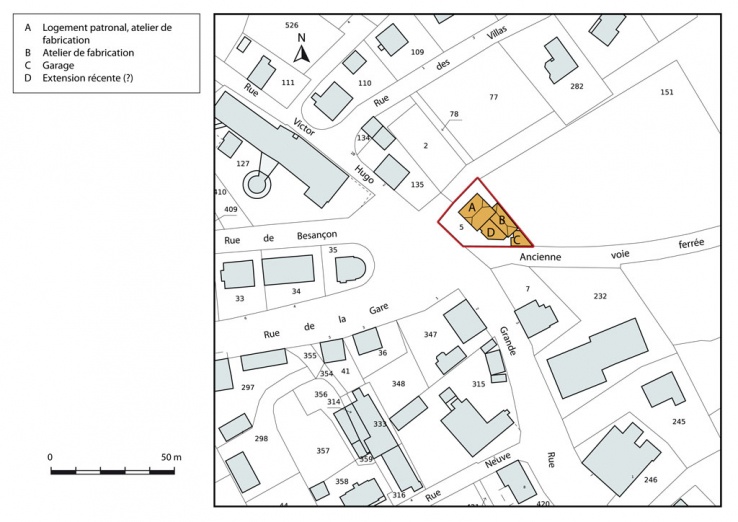 Plan-masse et de situation. Extrait du plan cadastral, 2015, section AC. © Région Bourgogne-Franche-Comté, Inventaire du patrimoine