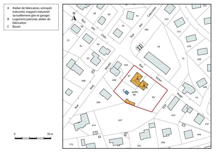 Plan-masse et de situation. Extrait du plan cadastral, 2015, section AB. © Région Bourgogne-Franche-Comté, Inventaire du patrimoine