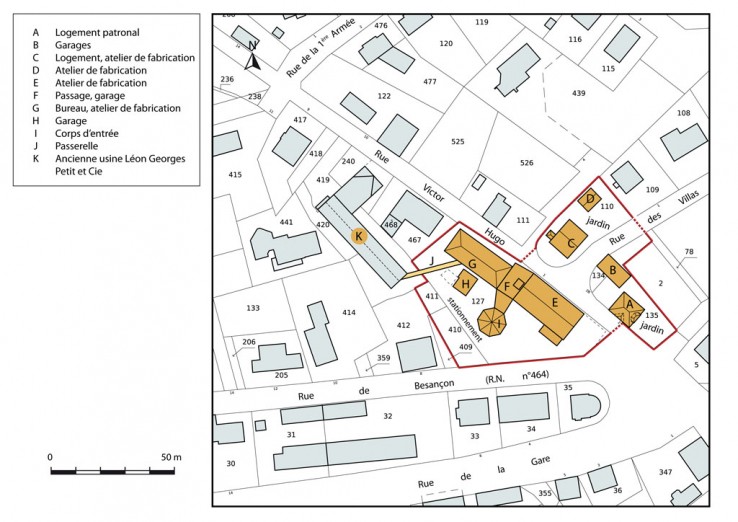 Plan-masse et de situation. Extrait du plan cadastral, 2015, sections AB et AC. © Région Bourgogne-Franche-Comté, Inventaire du patrimoine Plan-masse et de situation. Extrait du plan cadastral, 2015, sections AB et AC. © Région Bourgogne-Franche-Comté, Inventaire du patrimoine
