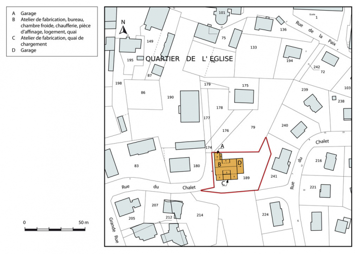 Plan-masse et de situation. Extrait du plan cadastral, 2015, section AE. © Région Bourgogne-Franche-Comté, Inventaire du patrimoine Plan-masse et de situation. Extrait du plan cadastral, 2015, section AE. © Région Bourgogne-Franche-Comté, Inventaire du patrimoine