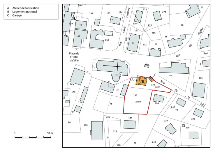 Plan-masse et de situation. Extrait du plan cadastral, 2015, section AE. © Région Bourgogne-Franche-Comté, Inventaire du patrimoine