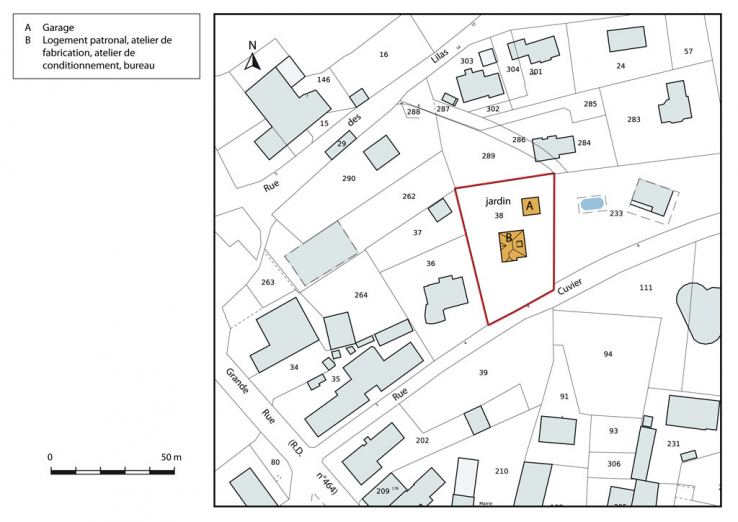 Plan-masse et de situation. Extrait du plan cadastral, 2015, section AC. © Région Bourgogne-Franche-Comté, Inventaire du patrimoine