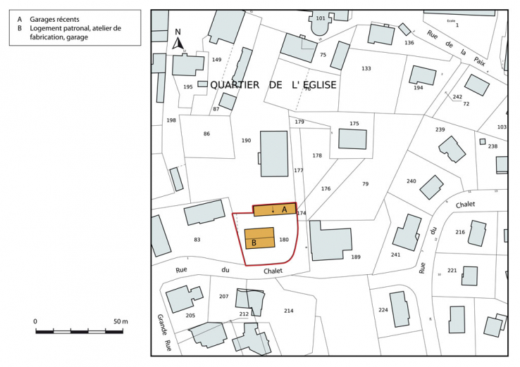 Plan-masse et de situation. Extrait du plan cadastral, 2015, section AE. © Région Bourgogne-Franche-Comté, Inventaire du patrimoine Plan-masse et de situation. Extrait du plan cadastral, 2015, section AE. © Région Bourgogne-Franche-Comté, Inventaire du patrimoine