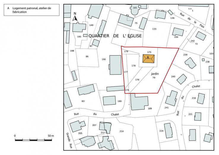 Plan-masse et de situation. Extrait du plan cadastral, 2015, section AE. © Région Bourgogne-Franche-Comté, Inventaire du patrimoine