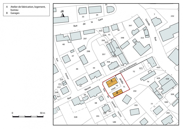 Plan-masse et de situation. Extrait du plan cadastral, 2015, section AI. © Région Bourgogne-Franche-Comté, Inventaire du patrimoine Plan-masse et de situation. Extrait du plan cadastral, 2015, section AI. © Région Bourgogne-Franche-Comté, Inventaire du patrimoine