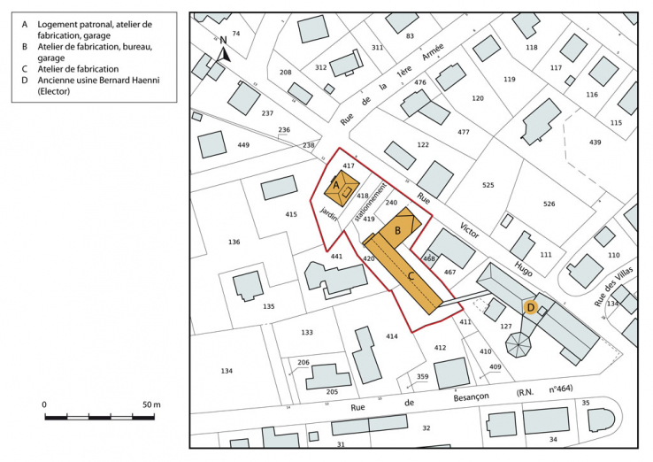 Plan-masse et de situation. Extrait du plan cadastral, 2015, section AB. © Région Bourgogne-Franche-Comté, Inventaire du patrimoine