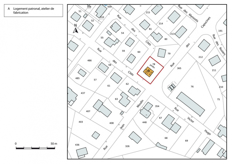Plan-masse et de situation. Extrait du plan cadastral, 2015, section AB. © Région Bourgogne-Franche-Comté, Inventaire du patrimoine Plan-masse et de situation. Extrait du plan cadastral, 2015, section AB. © Région Bourgogne-Franche-Comté, Inventaire du patrimoine
