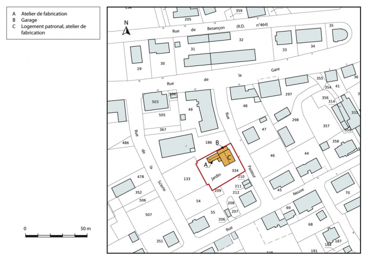 Plan-masse et de situation. Extrait du plan cadastral, 2015, section AI. © Région Bourgogne-Franche-Comté, Inventaire du patrimoine Plan-masse et de situation. Extrait du plan cadastral, 2015, section AI. © Région Bourgogne-Franche-Comté, Inventaire du patrimoine