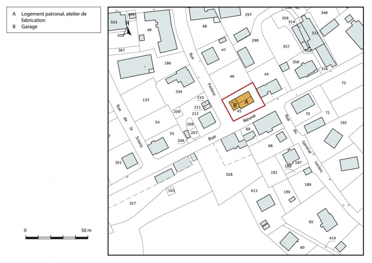 Plan-masse et de situation. Extrait du plan cadastral, 2015, section AI. © Région Bourgogne-Franche-Comté, Inventaire du patrimoine Plan-masse et de situation. Extrait du plan cadastral, 2015, section AI. © Région Bourgogne-Franche-Comté, Inventaire du patrimoine