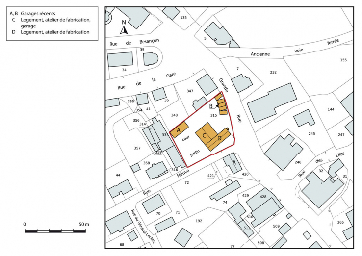 Plan-masse et de situation. Extrait du plan cadastral, 2015, section AI. © Région Bourgogne-Franche-Comté, Inventaire du patrimoine Plan-masse et de situation. Extrait du plan cadastral, 2015, section AI. © Région Bourgogne-Franche-Comté, Inventaire du patrimoine
