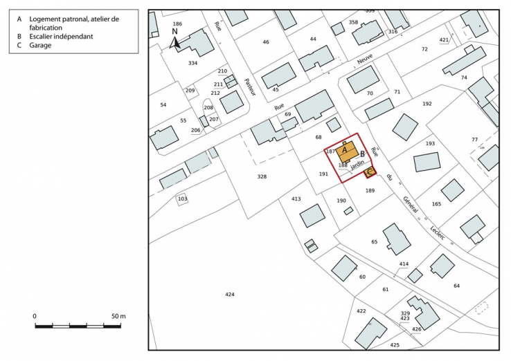Plan-masse et de situation. Extrait du plan cadastral, 2015, section AI. © Région Bourgogne-Franche-Comté, Inventaire du patrimoine Plan-masse et de situation. Extrait du plan cadastral, 2015, section AI. © Région Bourgogne-Franche-Comté, Inventaire du patrimoine