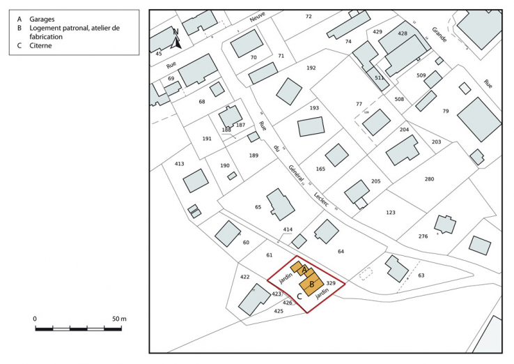 Plan-masse et de situation. Extrait du plan cadastral, 2015, section AI. © Région Bourgogne-Franche-Comté, Inventaire du patrimoine Plan-masse et de situation. Extrait du plan cadastral, 2015, section AI. © Région Bourgogne-Franche-Comté, Inventaire du patrimoine