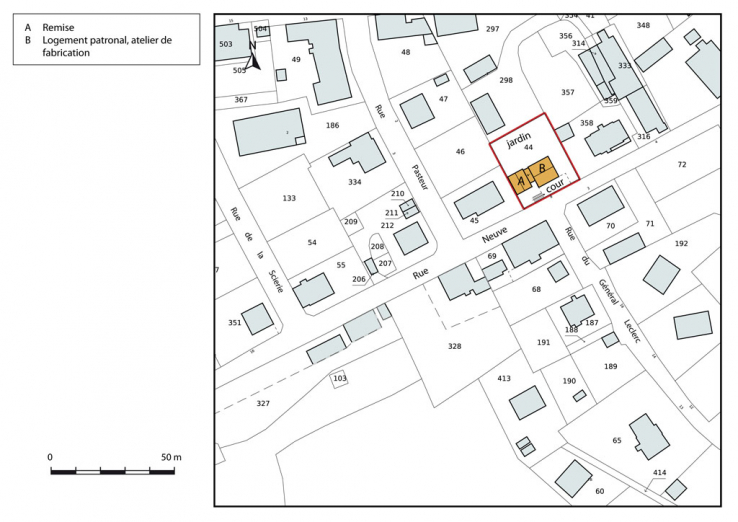 Plan-masse et de situation. Extrait du plan cadastral, 2015, section AI. © Région Bourgogne-Franche-Comté, Inventaire du patrimoine
